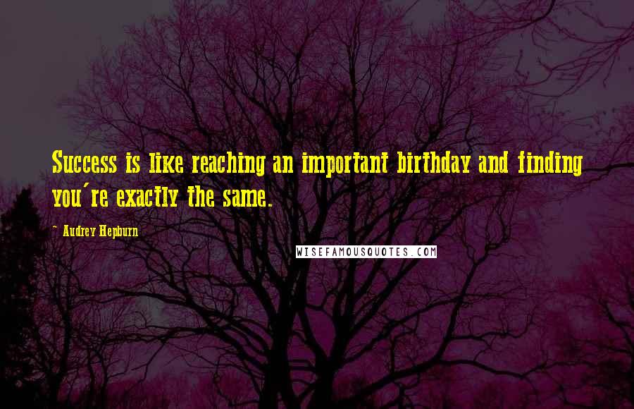 Audrey Hepburn Quotes: Success is like reaching an important birthday and finding you're exactly the same.