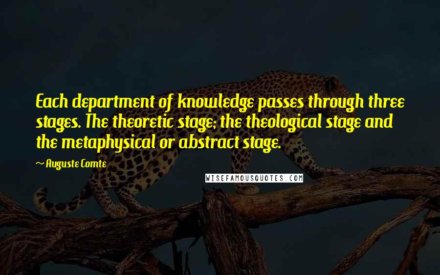 Auguste Comte Quotes: Each department of knowledge passes through three stages. The theoretic stage; the theological stage and the metaphysical or abstract stage.