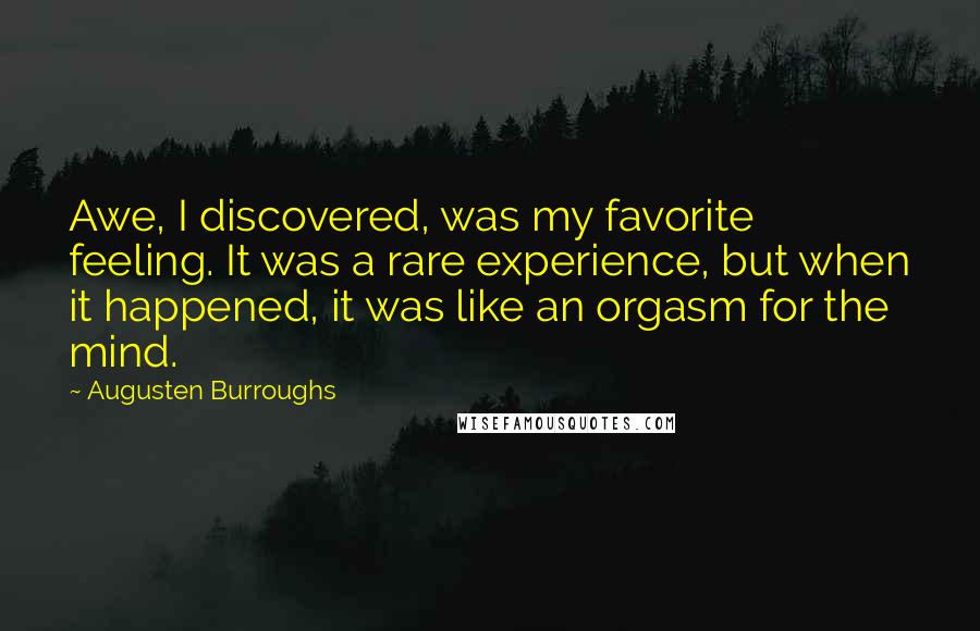 Augusten Burroughs Quotes: Awe, I discovered, was my favorite feeling. It was a rare experience, but when it happened, it was like an orgasm for the mind.