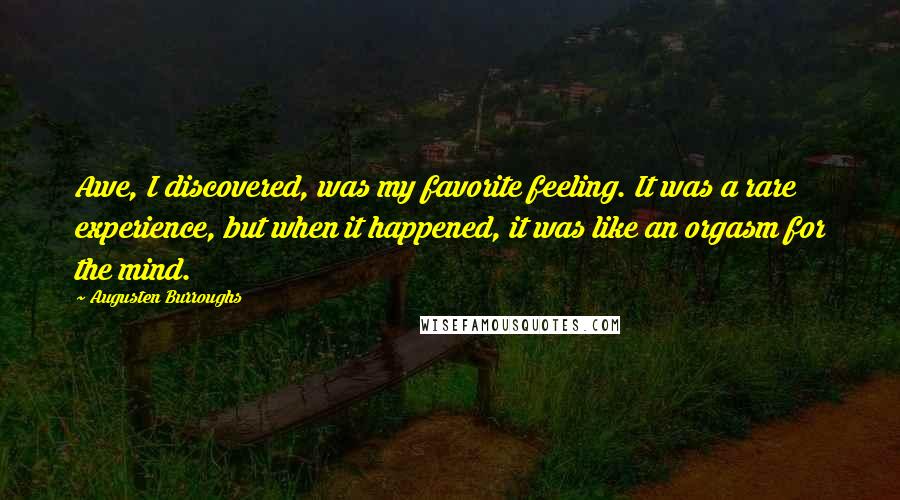 Augusten Burroughs Quotes: Awe, I discovered, was my favorite feeling. It was a rare experience, but when it happened, it was like an orgasm for the mind.