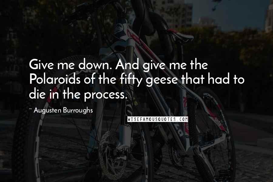 Augusten Burroughs Quotes: Give me down. And give me the Polaroids of the fifty geese that had to die in the process.