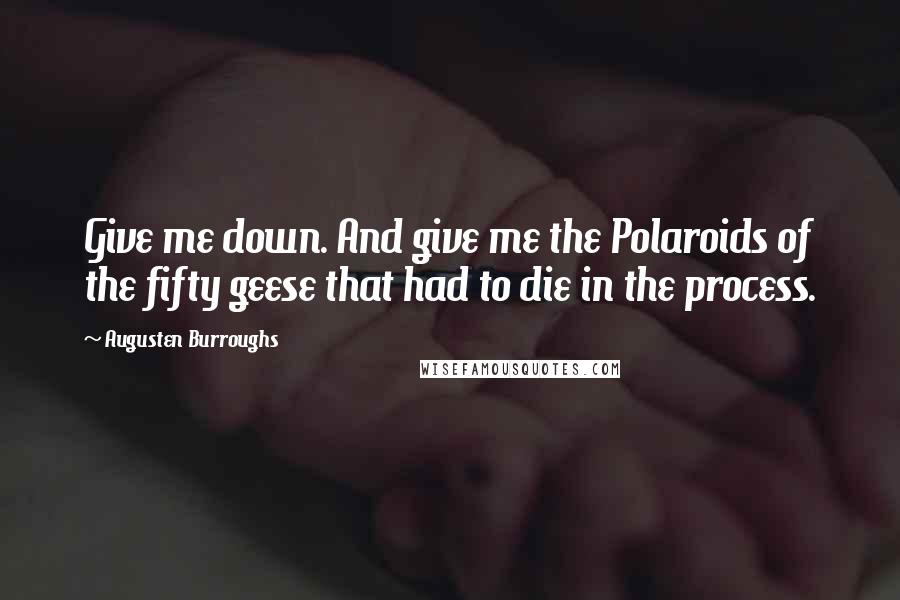 Augusten Burroughs Quotes: Give me down. And give me the Polaroids of the fifty geese that had to die in the process.