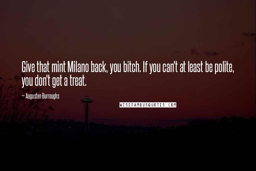 Augusten Burroughs Quotes: Give that mint Milano back, you bitch. If you can't at least be polite, you don't get a treat.