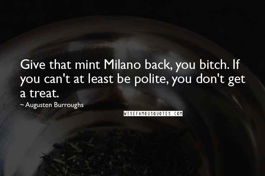 Augusten Burroughs Quotes: Give that mint Milano back, you bitch. If you can't at least be polite, you don't get a treat.