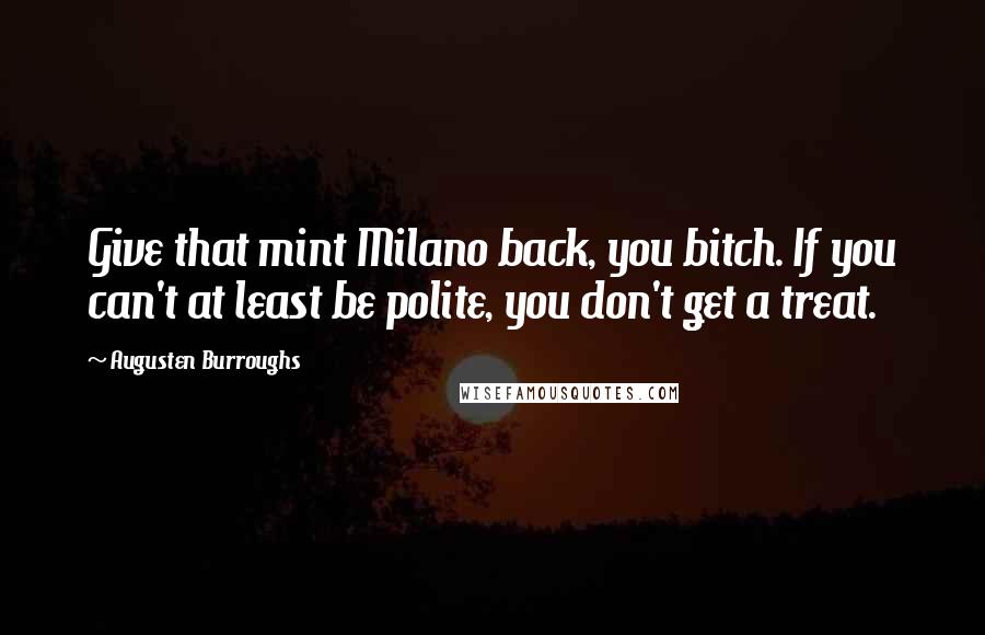 Augusten Burroughs Quotes: Give that mint Milano back, you bitch. If you can't at least be polite, you don't get a treat.