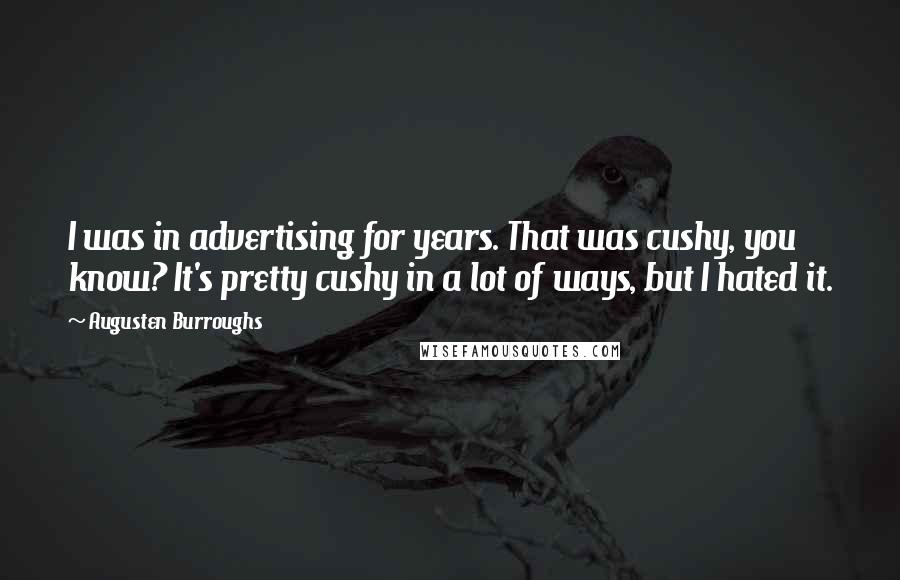 Augusten Burroughs Quotes: I was in advertising for years. That was cushy, you know? It's pretty cushy in a lot of ways, but I hated it.