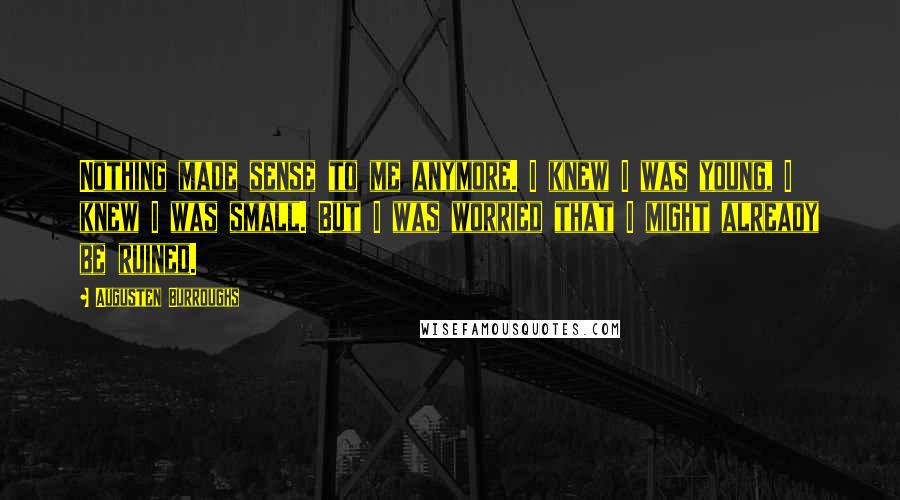 Augusten Burroughs Quotes: Nothing made sense to me anymore. I knew I was young, I knew I was small. But I was worried that I might already be ruined.