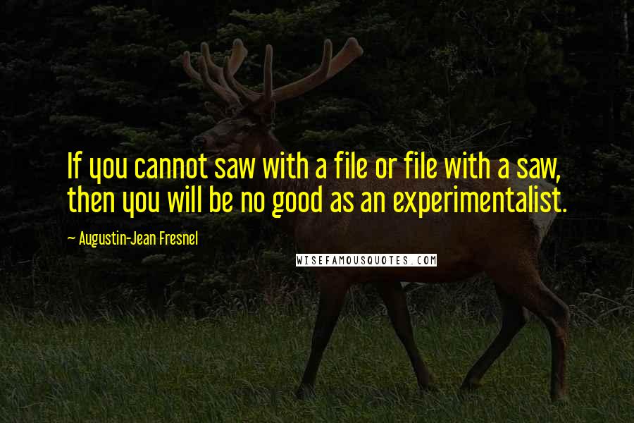 Augustin-Jean Fresnel Quotes: If you cannot saw with a file or file with a saw, then you will be no good as an experimentalist.