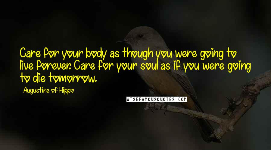 Augustine Of Hippo Quotes: Care for your body as though you were going to live forever. Care for your soul as if you were going to die tomorrow.