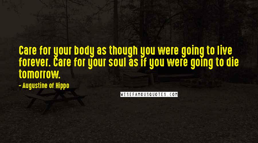 Augustine Of Hippo Quotes: Care for your body as though you were going to live forever. Care for your soul as if you were going to die tomorrow.