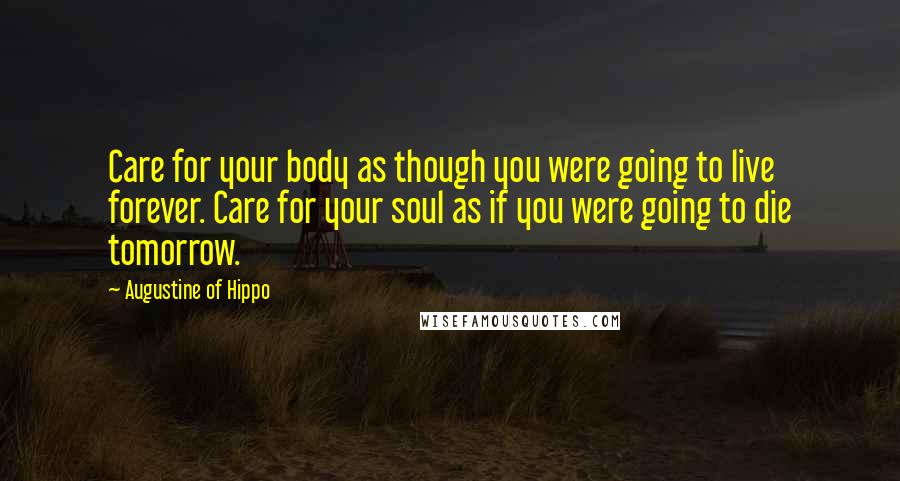 Augustine Of Hippo Quotes: Care for your body as though you were going to live forever. Care for your soul as if you were going to die tomorrow.