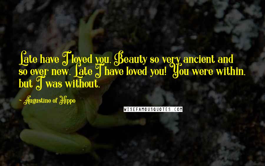 Augustine Of Hippo Quotes: Late have I loved you, Beauty so very ancient and so ever new. Late I have loved you! You were within, but I was without.