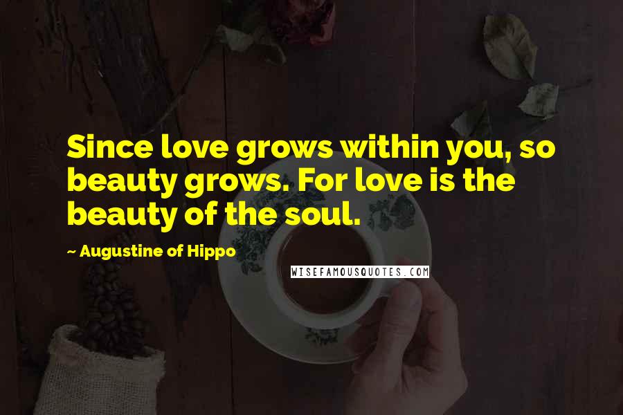 Augustine Of Hippo Quotes: Since love grows within you, so beauty grows. For love is the beauty of the soul.