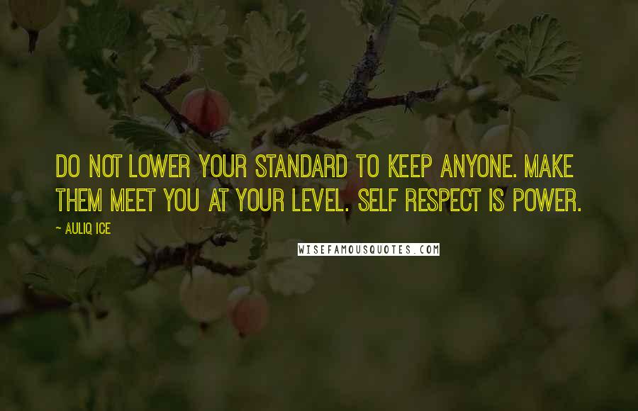 Auliq Ice Quotes: Do not lower your standard to keep anyone. Make them meet you at your level. Self respect is power.