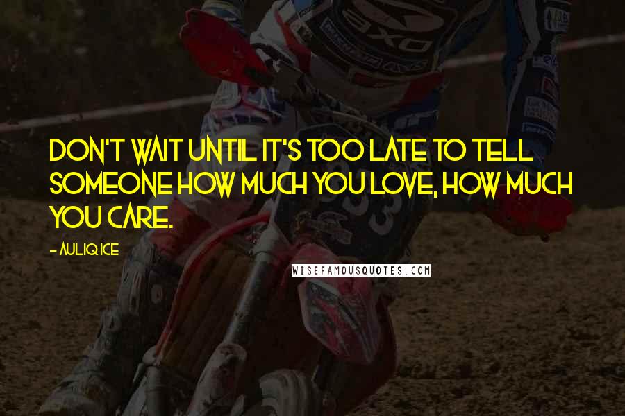 Auliq Ice Quotes: Don't wait until it's too late to tell someone how much you love, how much you care.