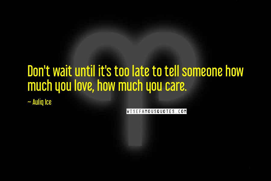 Auliq Ice Quotes: Don't wait until it's too late to tell someone how much you love, how much you care.