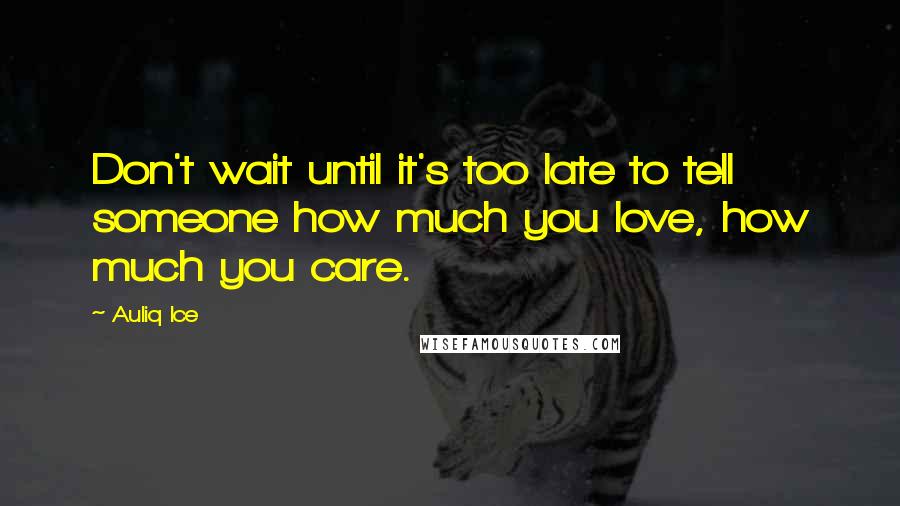 Auliq Ice Quotes: Don't wait until it's too late to tell someone how much you love, how much you care.