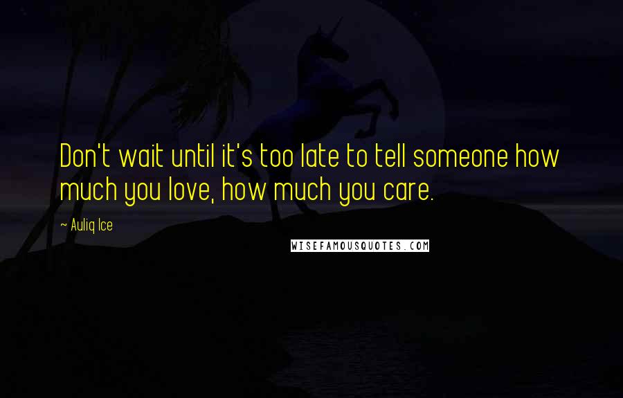 Auliq Ice Quotes: Don't wait until it's too late to tell someone how much you love, how much you care.