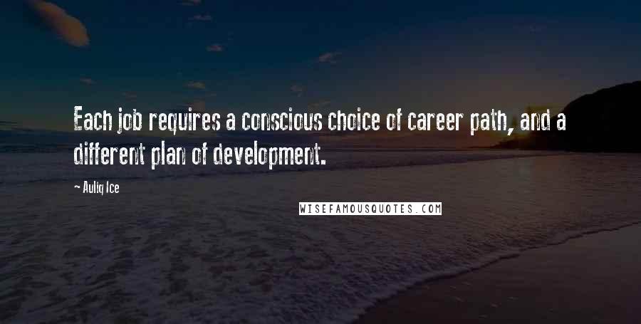 Auliq Ice Quotes: Each job requires a conscious choice of career path, and a different plan of development.