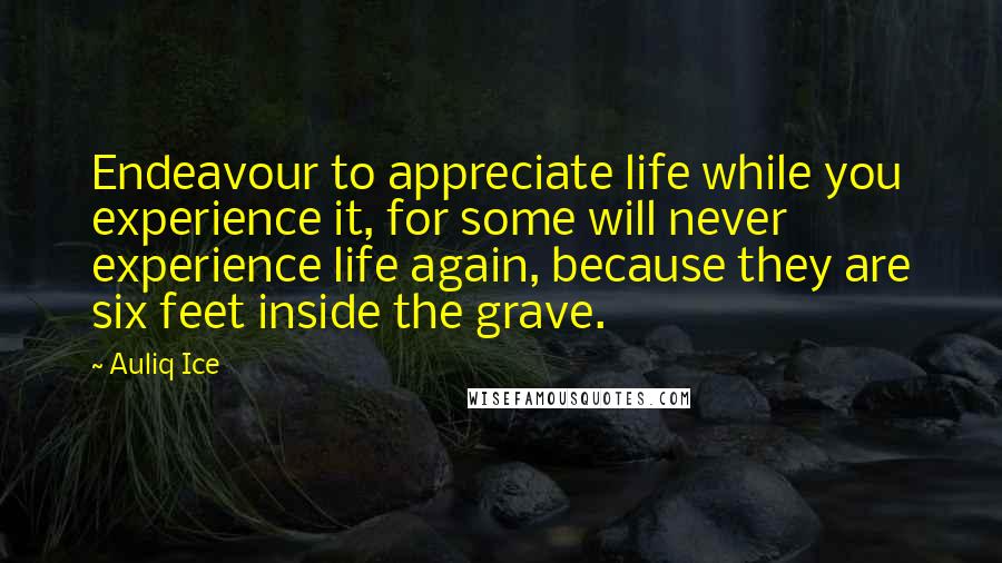 Auliq Ice Quotes: Endeavour to appreciate life while you experience it, for some will never experience life again, because they are six feet inside the grave.
