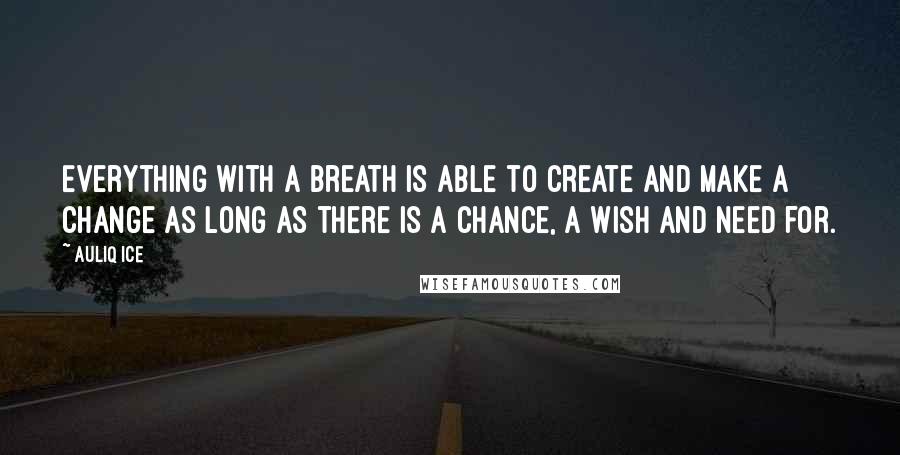 Auliq Ice Quotes: Everything with a breath is able to create and make a change as long as there is a chance, a wish and need for.