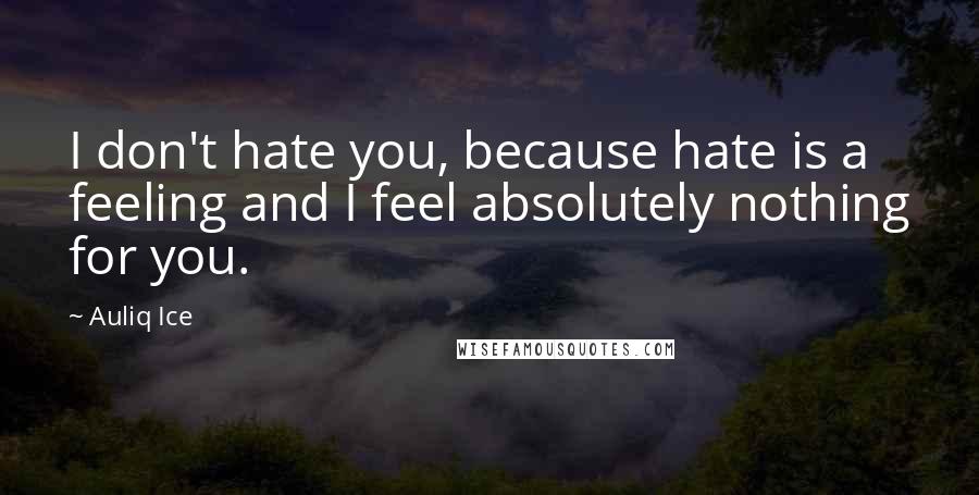 Auliq Ice Quotes: I don't hate you, because hate is a feeling and I feel absolutely nothing for you.