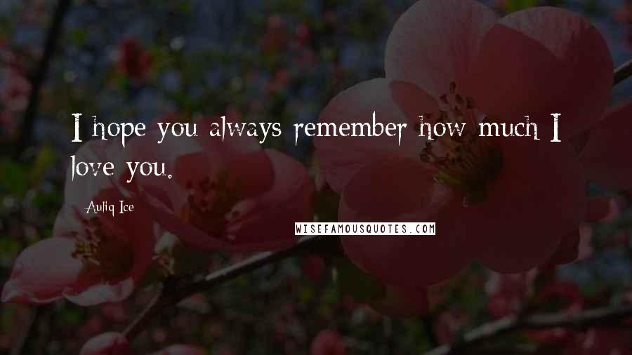 Auliq Ice Quotes: I hope you always remember how much I love you.