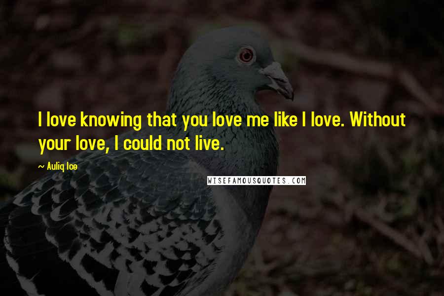 Auliq Ice Quotes: I love knowing that you love me like I love. Without your love, I could not live.