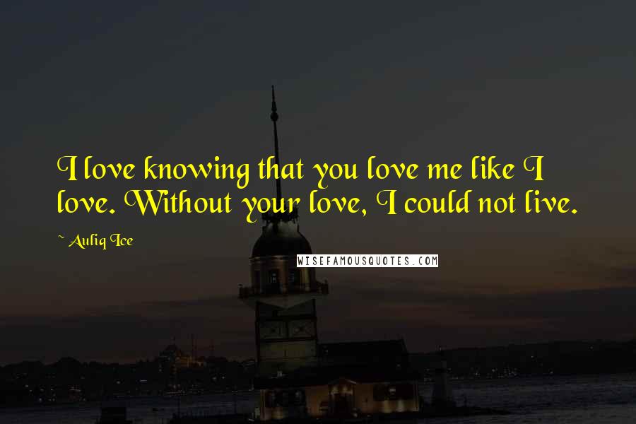 Auliq Ice Quotes: I love knowing that you love me like I love. Without your love, I could not live.