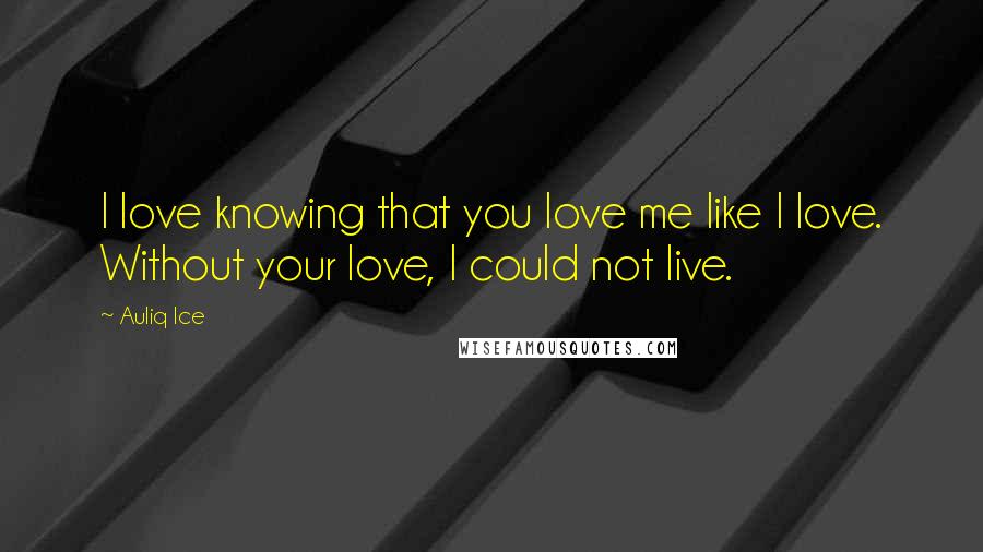 Auliq Ice Quotes: I love knowing that you love me like I love. Without your love, I could not live.