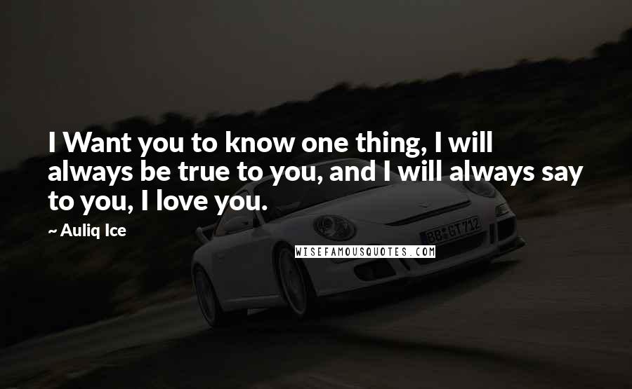 Auliq Ice Quotes: I Want you to know one thing, I will always be true to you, and I will always say to you, I love you.