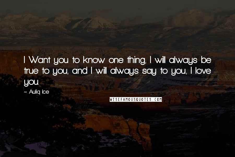 Auliq Ice Quotes: I Want you to know one thing, I will always be true to you, and I will always say to you, I love you.