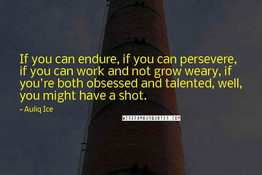 Auliq Ice Quotes: If you can endure, if you can persevere, if you can work and not grow weary, if you're both obsessed and talented, well, you might have a shot.