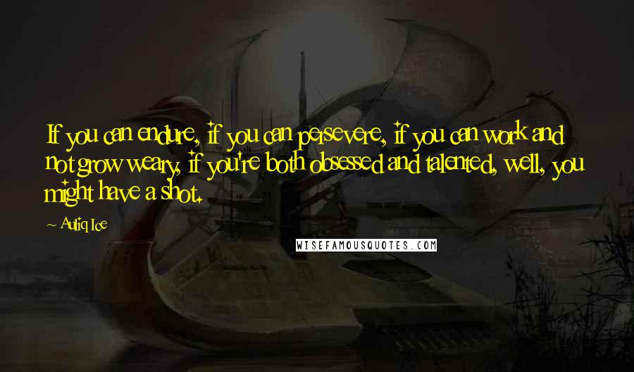 Auliq Ice Quotes: If you can endure, if you can persevere, if you can work and not grow weary, if you're both obsessed and talented, well, you might have a shot.