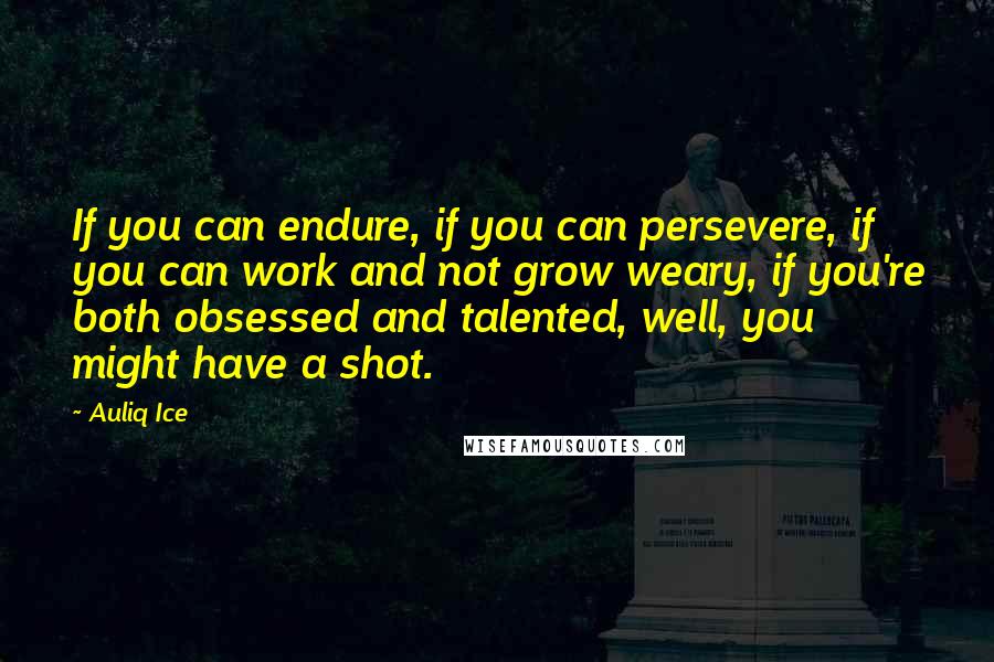 Auliq Ice Quotes: If you can endure, if you can persevere, if you can work and not grow weary, if you're both obsessed and talented, well, you might have a shot.