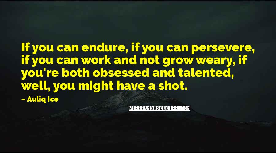 Auliq Ice Quotes: If you can endure, if you can persevere, if you can work and not grow weary, if you're both obsessed and talented, well, you might have a shot.