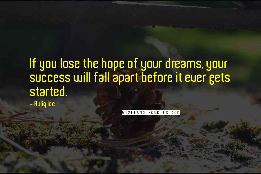 Auliq Ice Quotes: If you lose the hope of your dreams, your success will fall apart before it ever gets started.