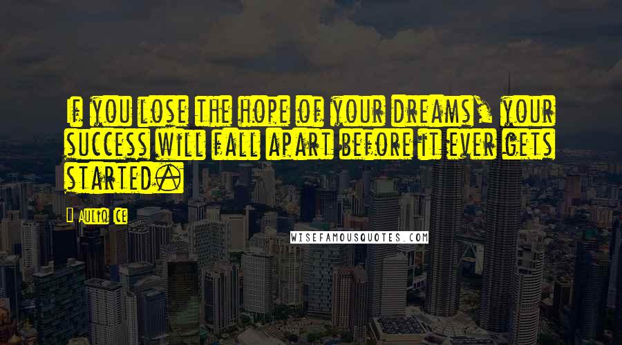 Auliq Ice Quotes: If you lose the hope of your dreams, your success will fall apart before it ever gets started.