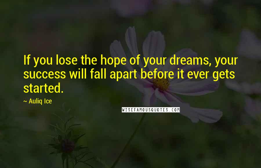 Auliq Ice Quotes: If you lose the hope of your dreams, your success will fall apart before it ever gets started.