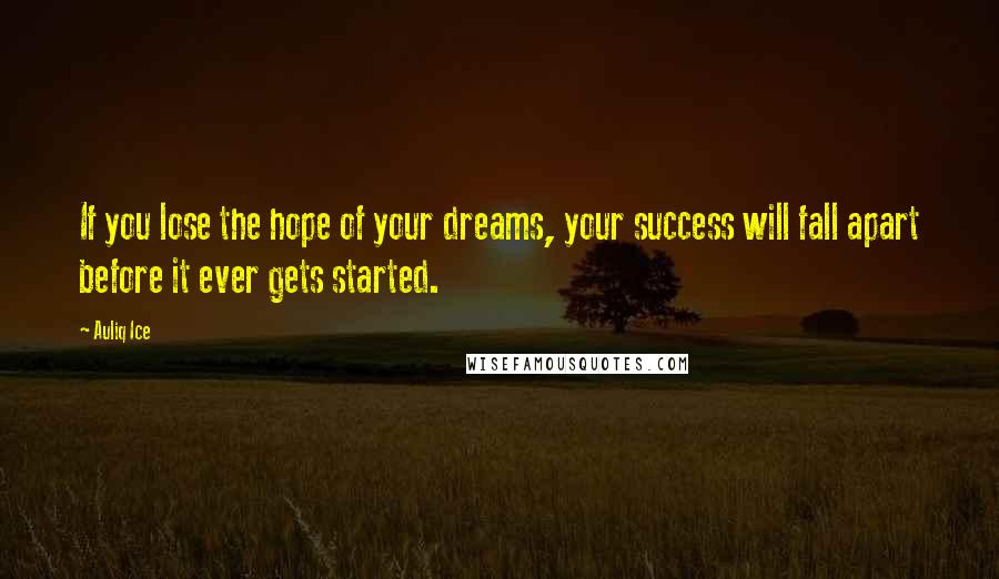 Auliq Ice Quotes: If you lose the hope of your dreams, your success will fall apart before it ever gets started.