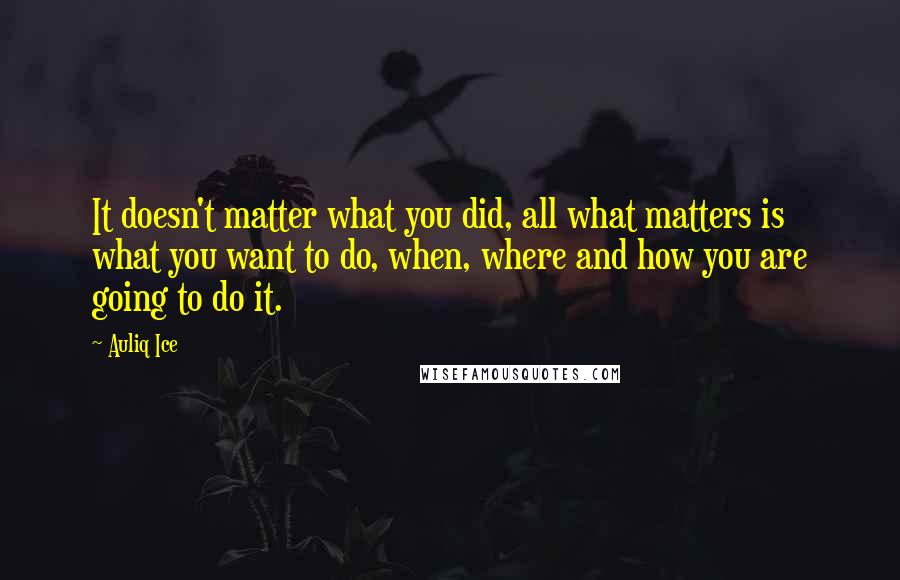 Auliq Ice Quotes: It doesn't matter what you did, all what matters is what you want to do, when, where and how you are going to do it.