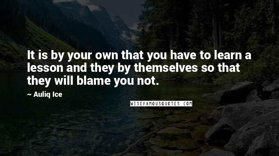 Auliq Ice Quotes: It is by your own that you have to learn a lesson and they by themselves so that they will blame you not.