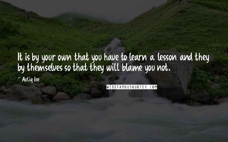 Auliq Ice Quotes: It is by your own that you have to learn a lesson and they by themselves so that they will blame you not.