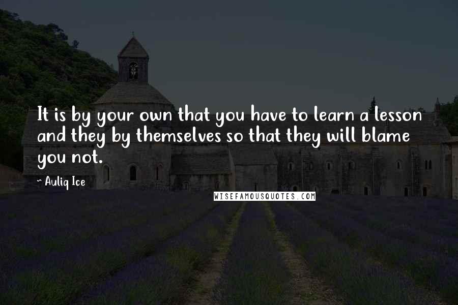 Auliq Ice Quotes: It is by your own that you have to learn a lesson and they by themselves so that they will blame you not.