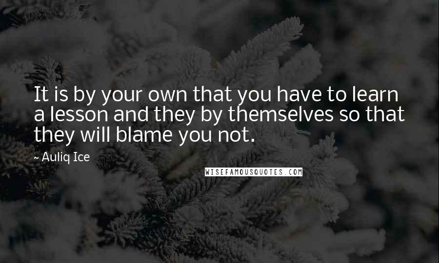 Auliq Ice Quotes: It is by your own that you have to learn a lesson and they by themselves so that they will blame you not.