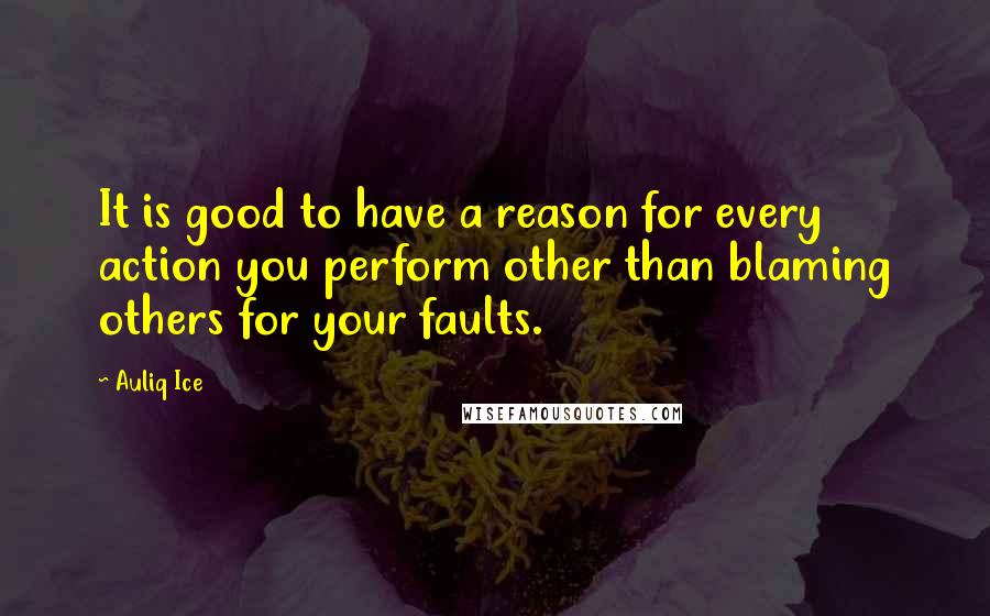 Auliq Ice Quotes: It is good to have a reason for every action you perform other than blaming others for your faults.