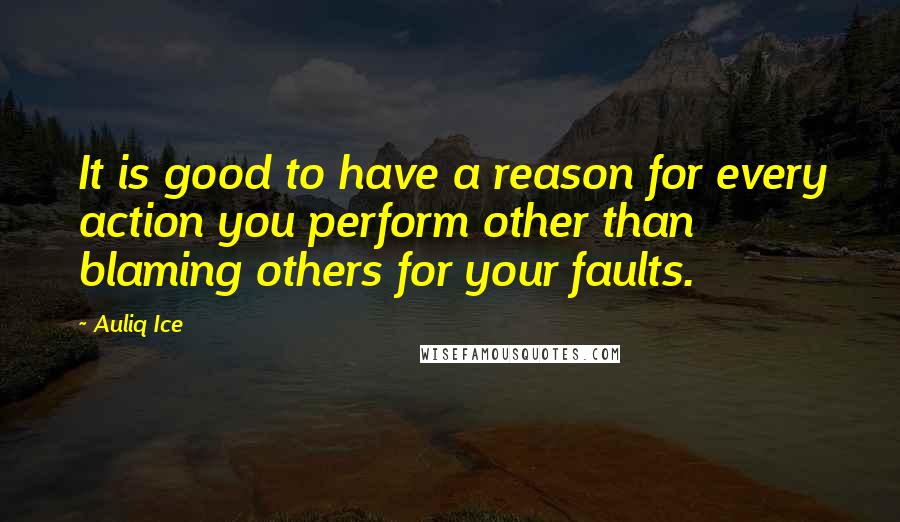 Auliq Ice Quotes: It is good to have a reason for every action you perform other than blaming others for your faults.