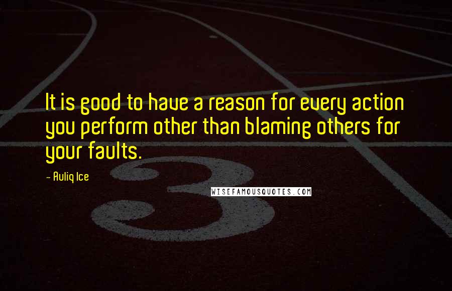 Auliq Ice Quotes: It is good to have a reason for every action you perform other than blaming others for your faults.