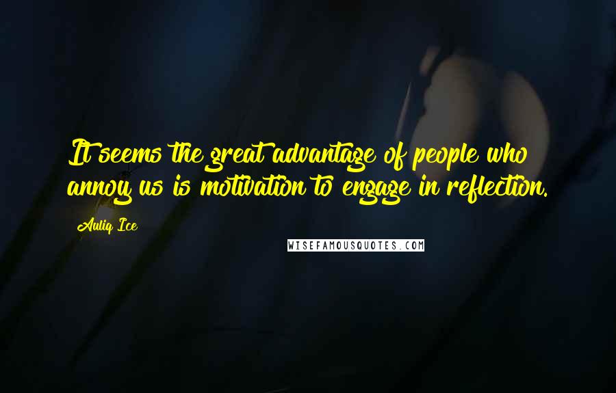 Auliq Ice Quotes: It seems the great advantage of people who annoy us is motivation to engage in reflection.