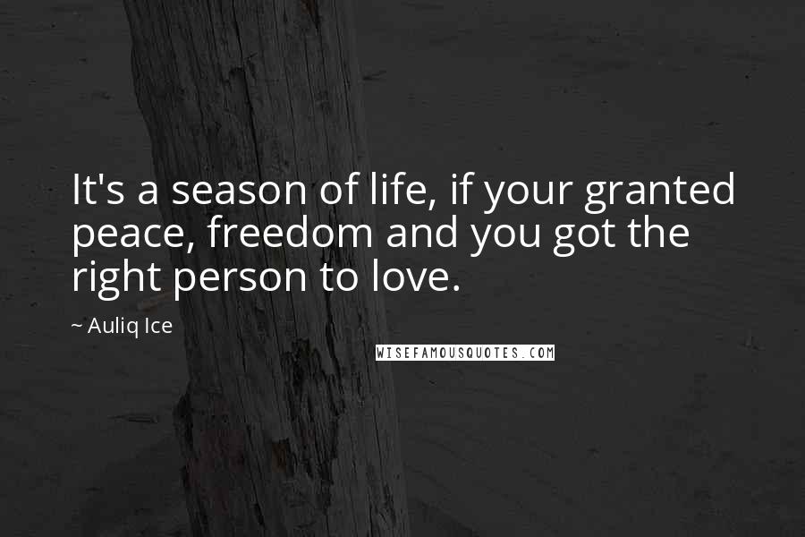 Auliq Ice Quotes: It's a season of life, if your granted peace, freedom and you got the right person to love.